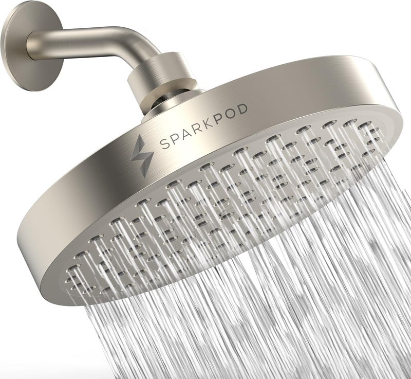 SparkPod Shower Head - High Pressure Rain - Premium Quality Luxury Design - 1-Min Install - Easy Clean Adjustable Replacement for Your Bathroom Shower Heads (Elegant Brushed Nickel, 6 Inch Round) - Image 1